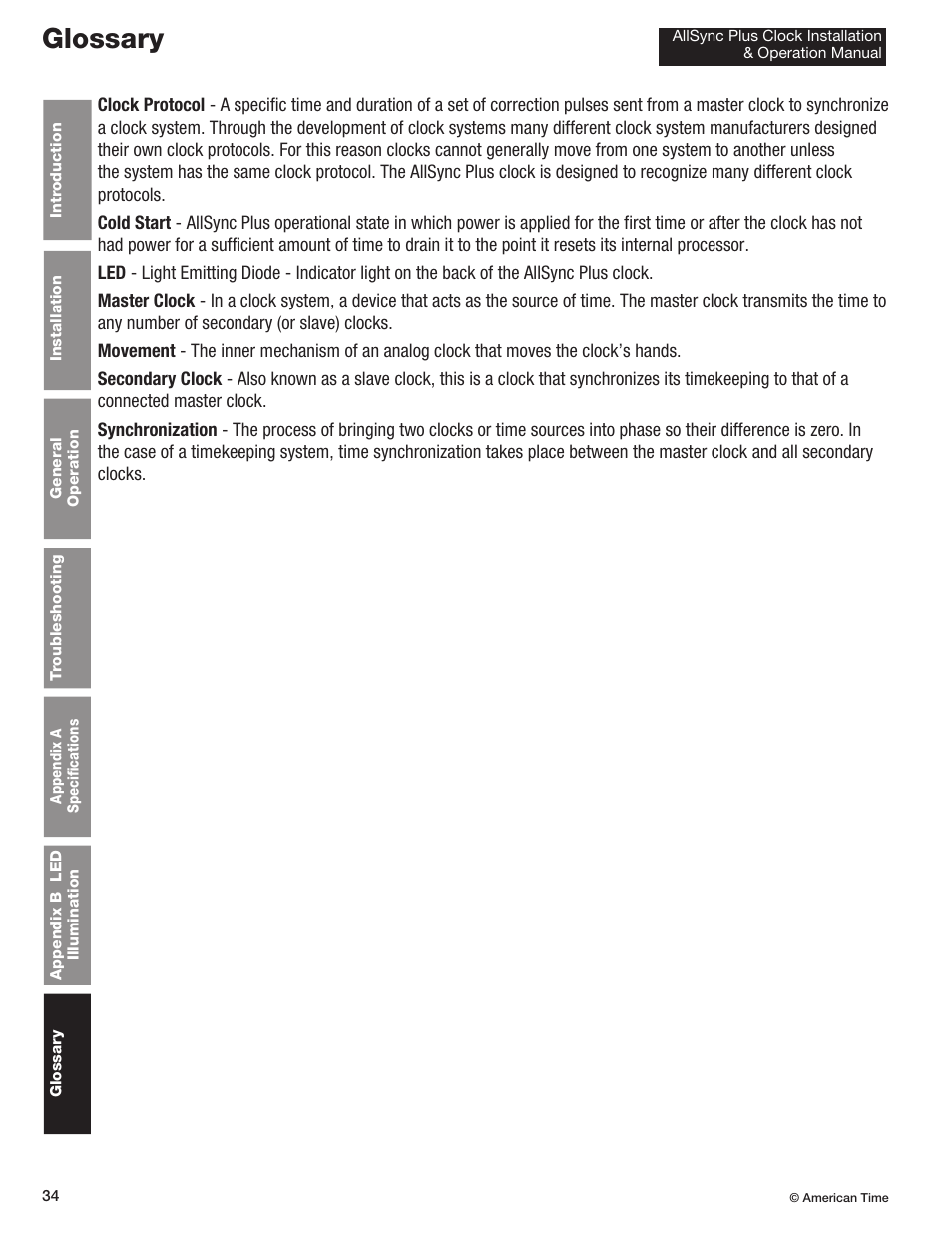 Glossary | American Time AllSync Plus User Manual | Page 34 / 34