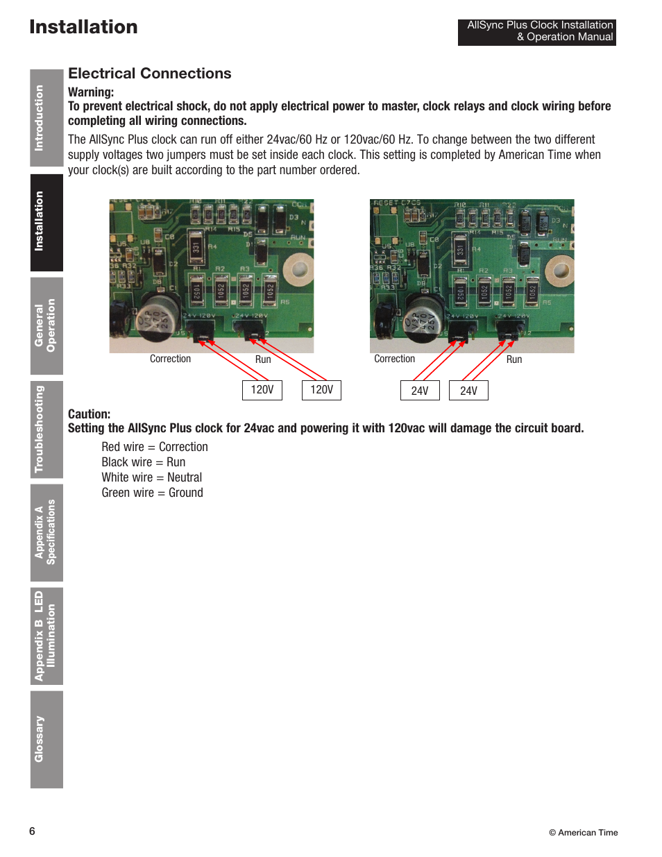 Installation, Electrical connections | American Time AllSync Plus User Manual | Page 6 / 34