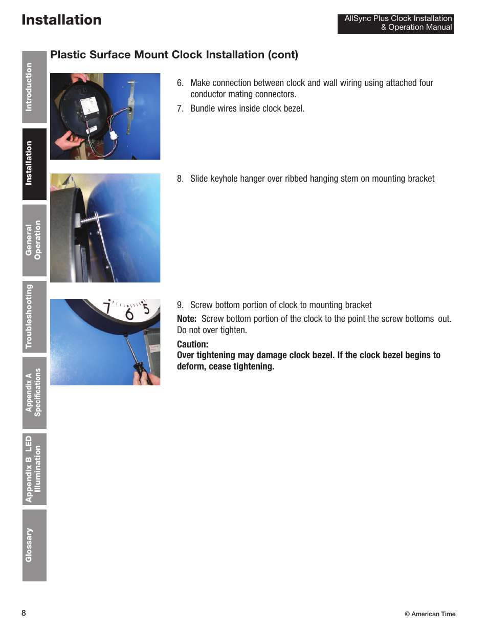 Installation, Plastic surface mount clock installation (cont) | American Time AllSync Plus User Manual | Page 8 / 34