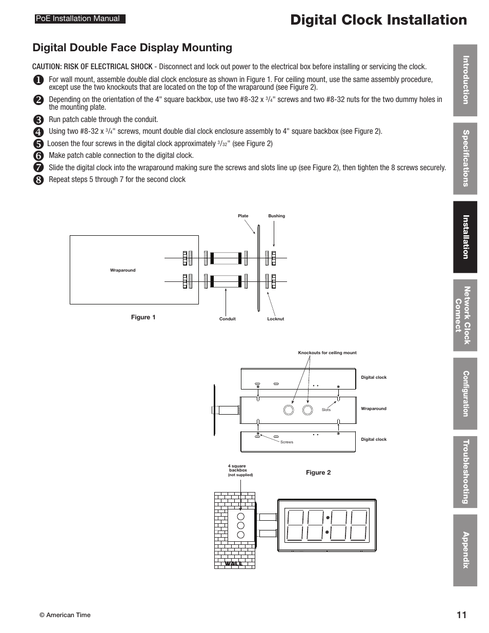 Digital clock installation, Digital double face display mounting | American Time PoE User Manual | Page 11 / 34