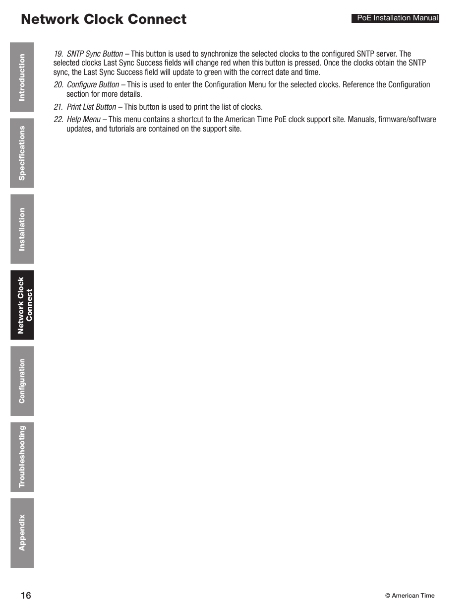 Network clock connect | American Time PoE User Manual | Page 16 / 34