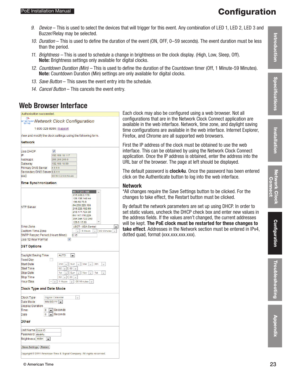 Configuration, Web browser interface | American Time PoE User Manual | Page 23 / 34