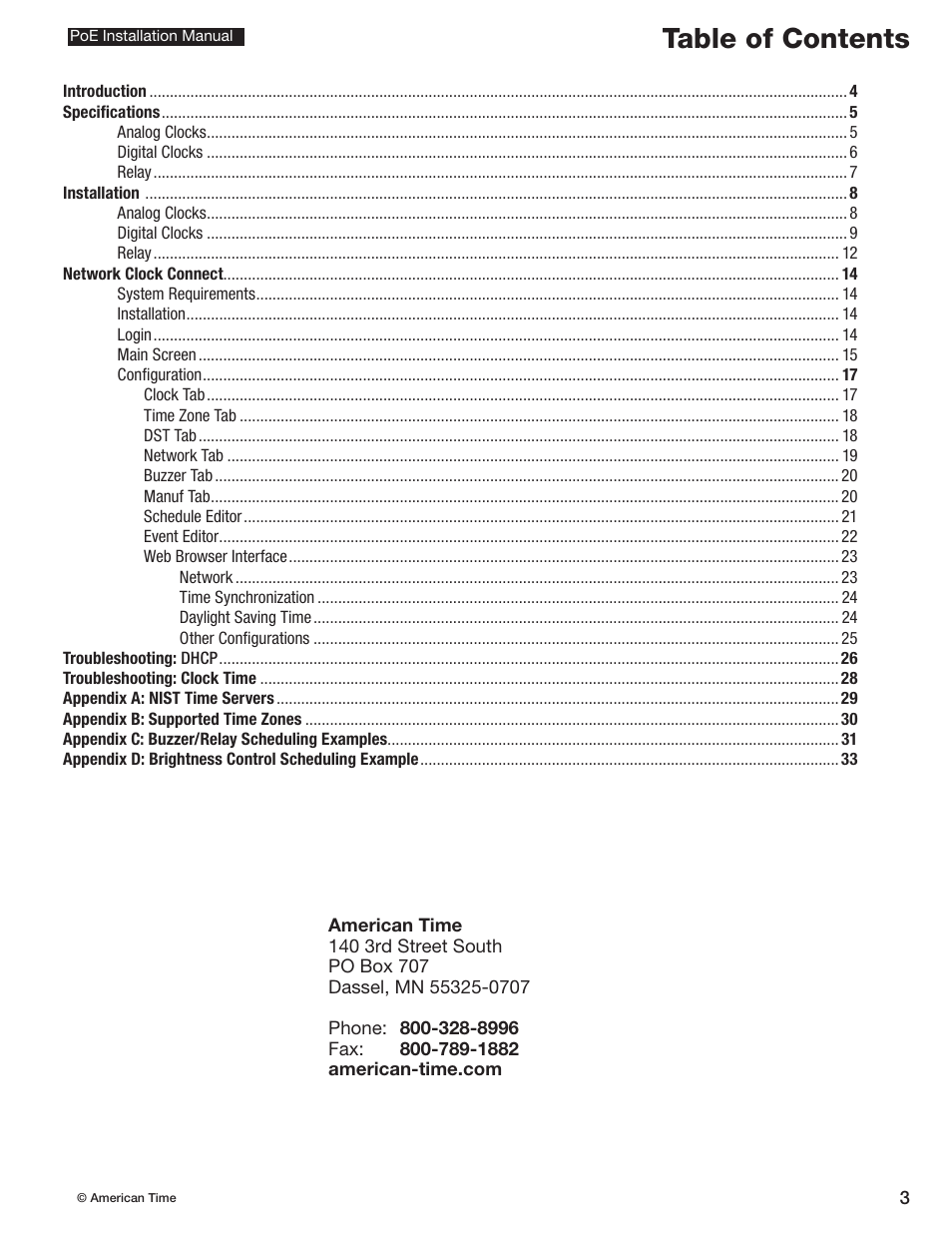 American Time PoE User Manual | Page 3 / 34