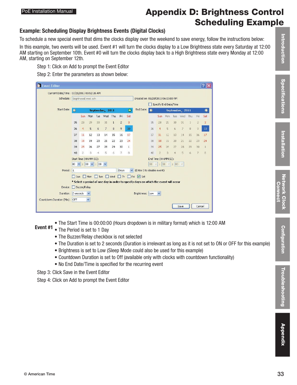 Appendix d: brightness control scheduling example | American Time PoE User Manual | Page 33 / 34