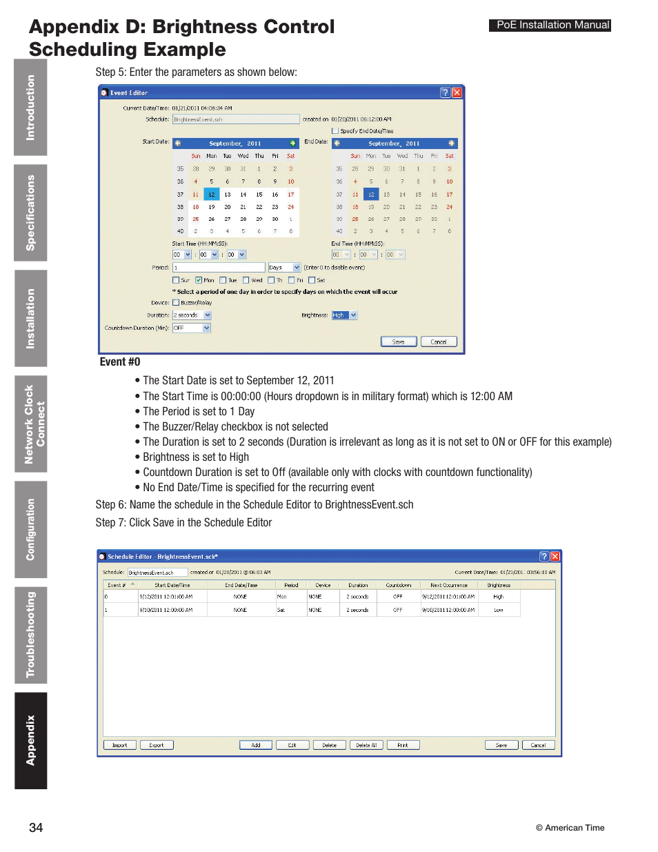 Appendix d: brightness control scheduling example | American Time PoE User Manual | Page 34 / 34