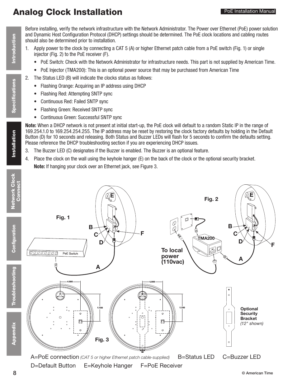 Analog clock installation | American Time PoE User Manual | Page 8 / 34