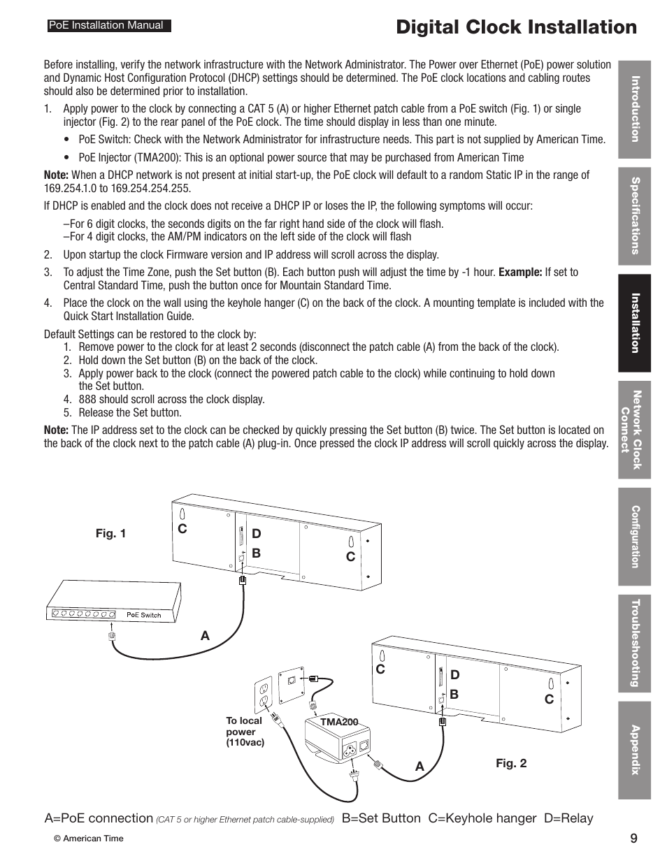 Digital clock installation | American Time PoE User Manual | Page 9 / 34