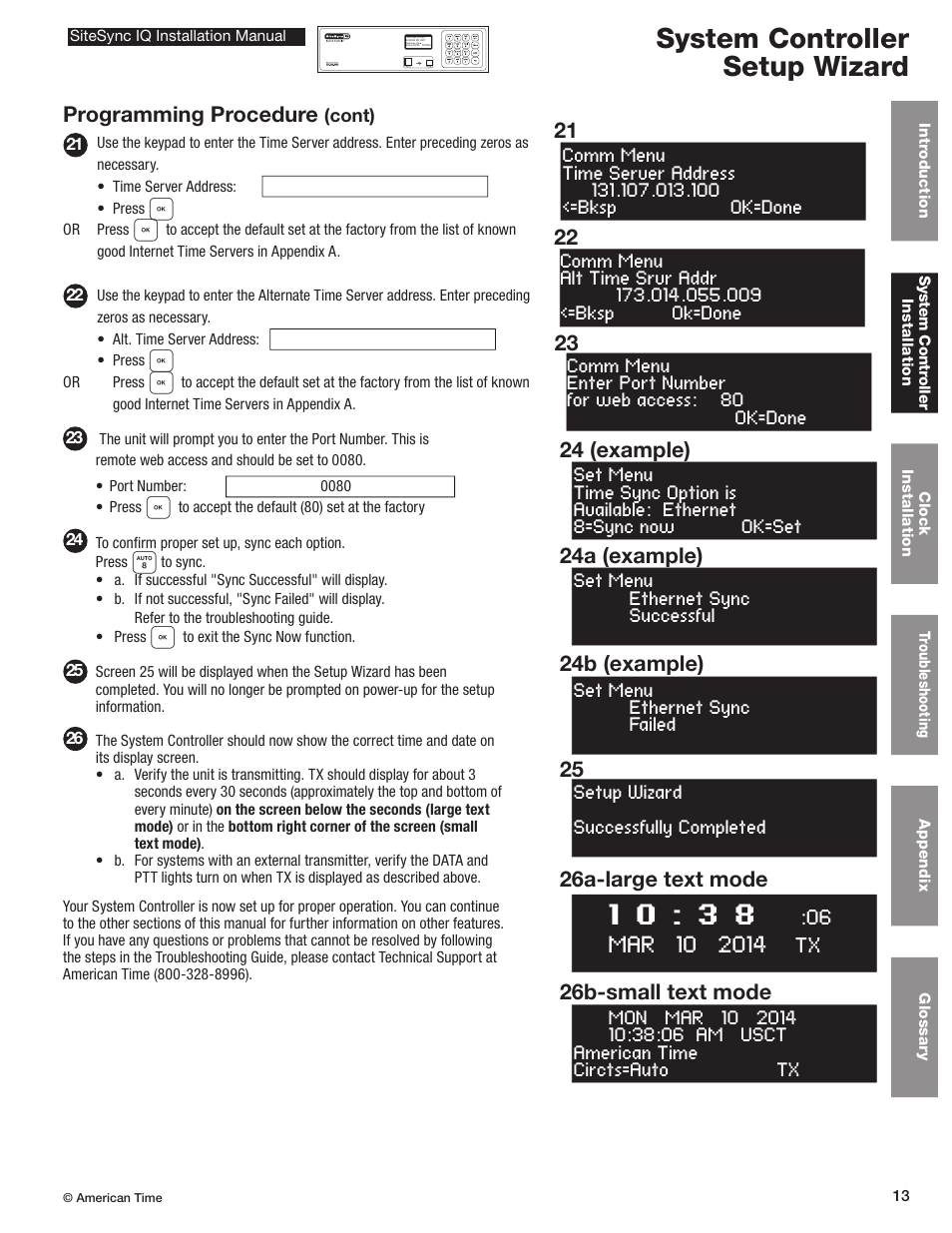 System controller setup wizard | American Time SiteSync IQ User Manual | Page 13 / 81