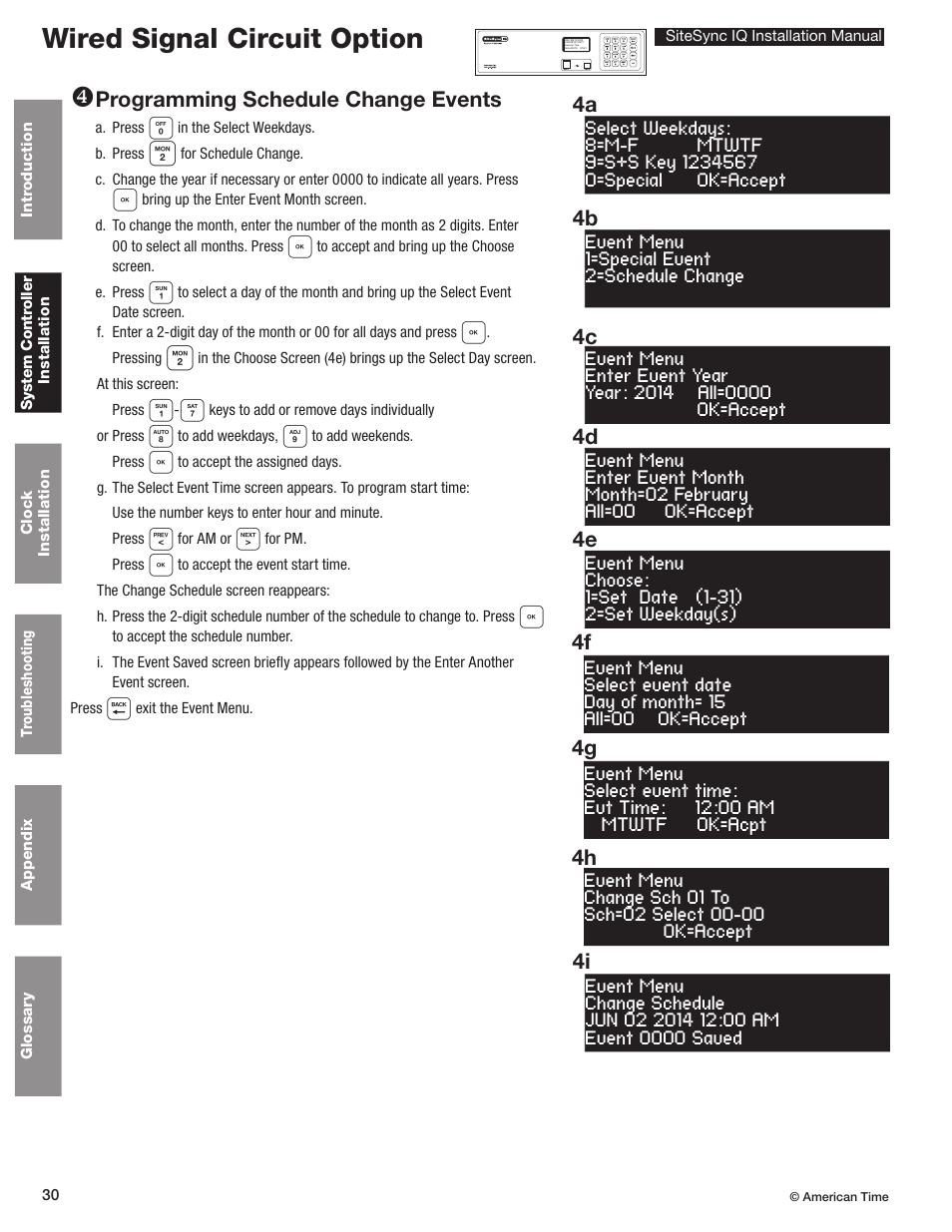 Wired signal circuit option, Programming schedule change events, 4g 4f | American Time SiteSync IQ User Manual | Page 30 / 81