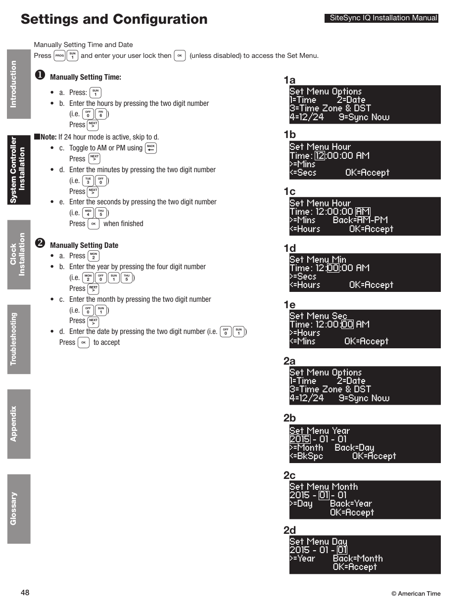 Settings & configurations, Settings and configuration | American Time SiteSync IQ User Manual | Page 48 / 81