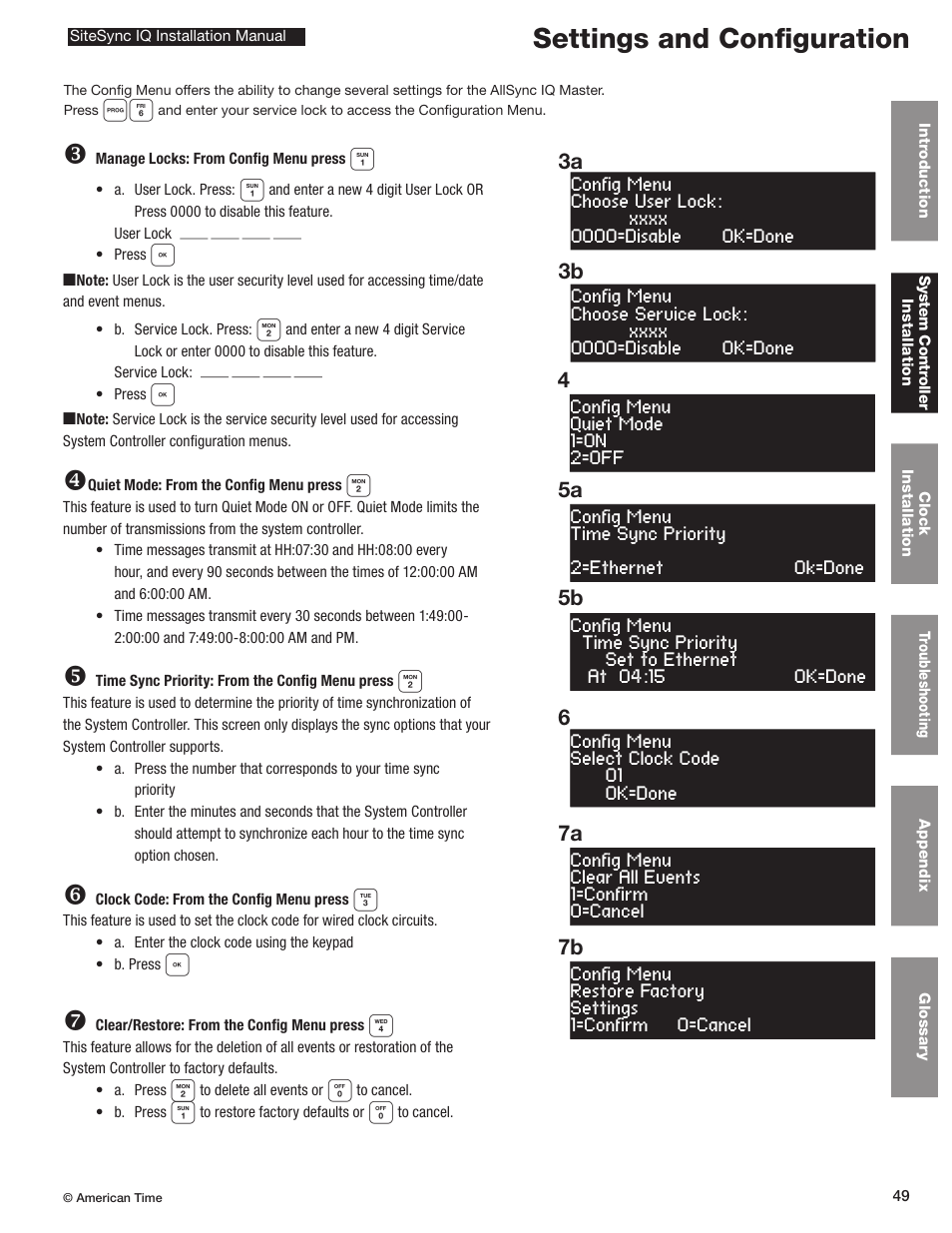 Settings and configuration, 5a 5b 7a 7b, 63b 3a | American Time SiteSync IQ User Manual | Page 49 / 81