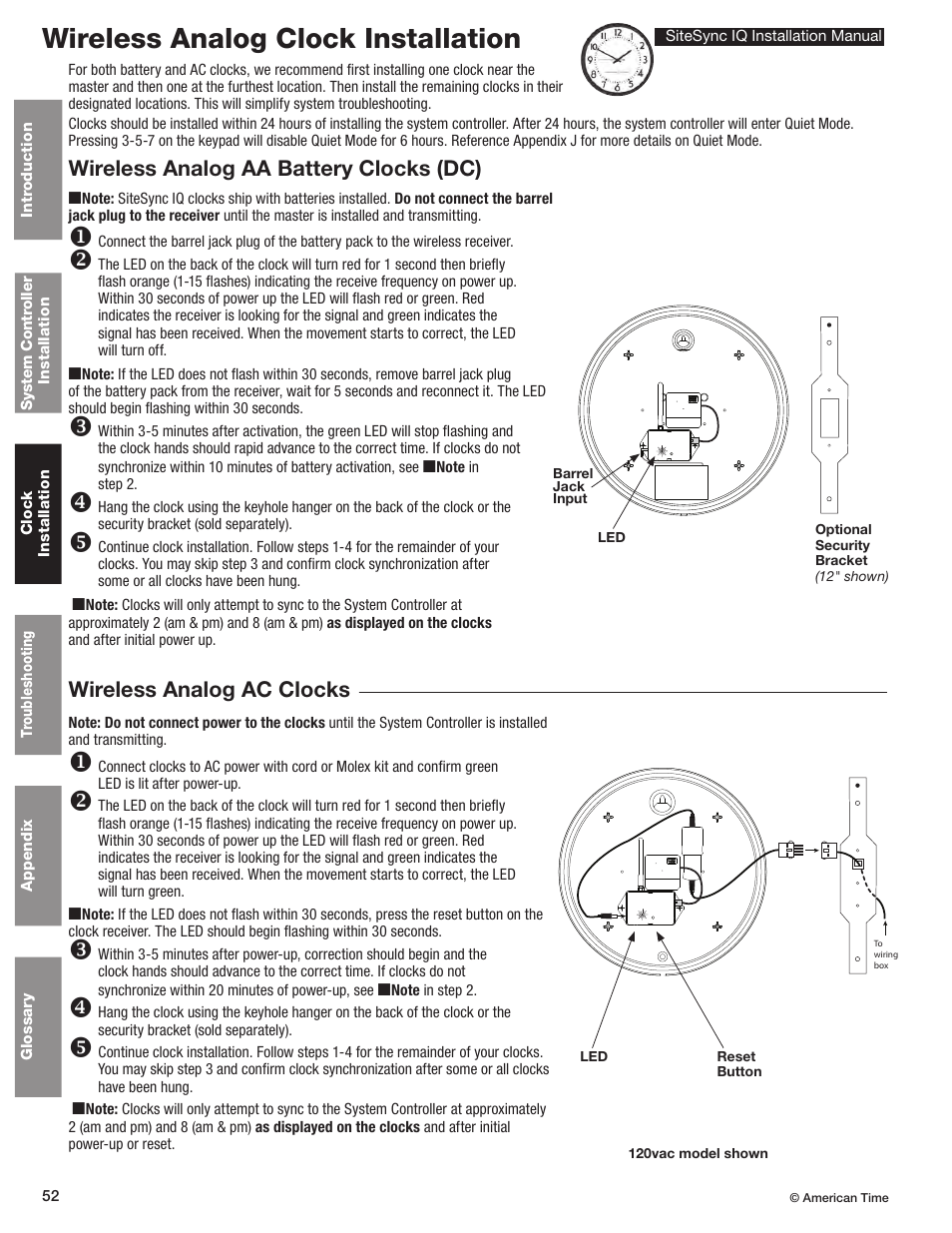 Wireless analog clock installation | American Time SiteSync IQ User Manual | Page 52 / 81