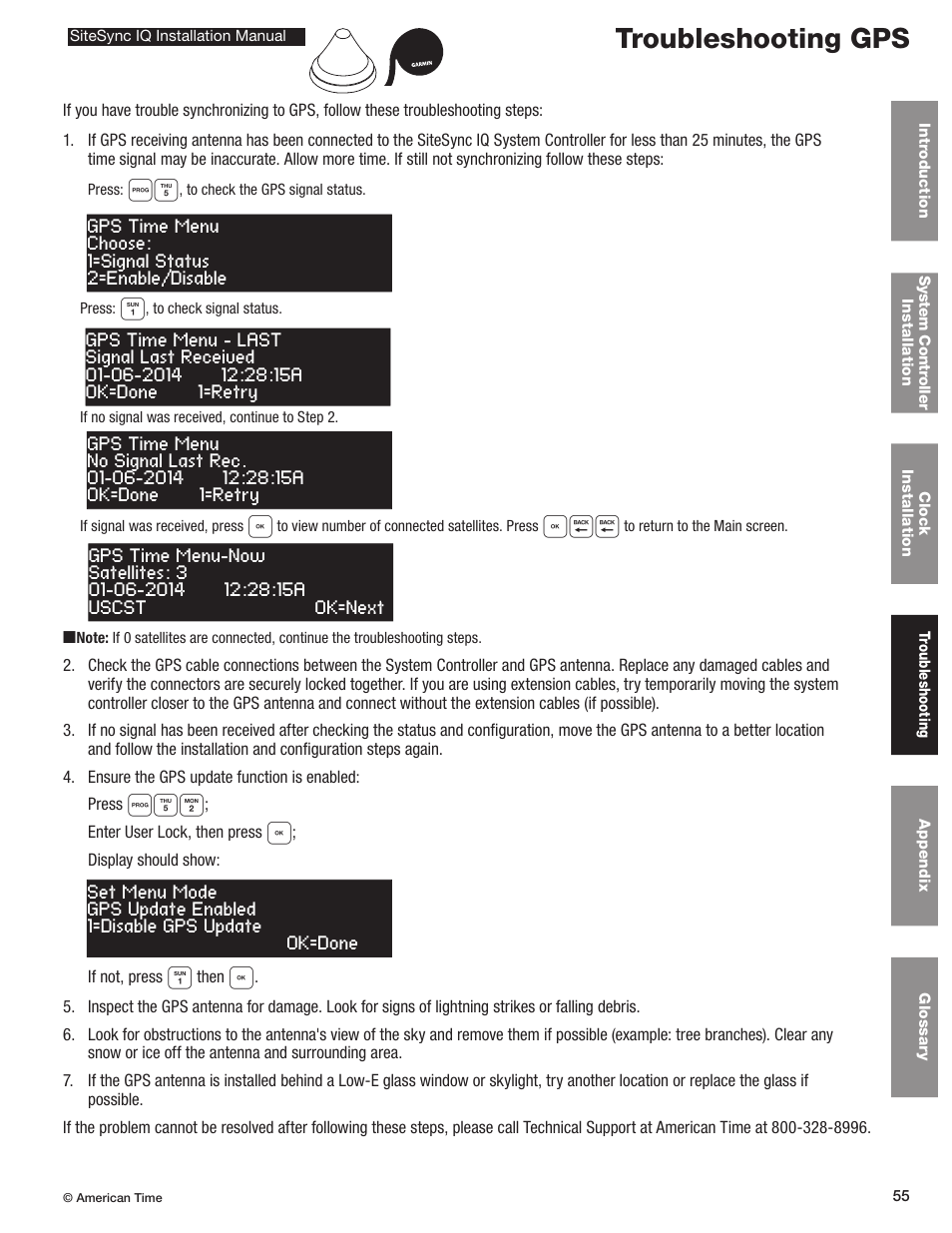 Troubleshooting gps | American Time SiteSync IQ User Manual | Page 55 / 81