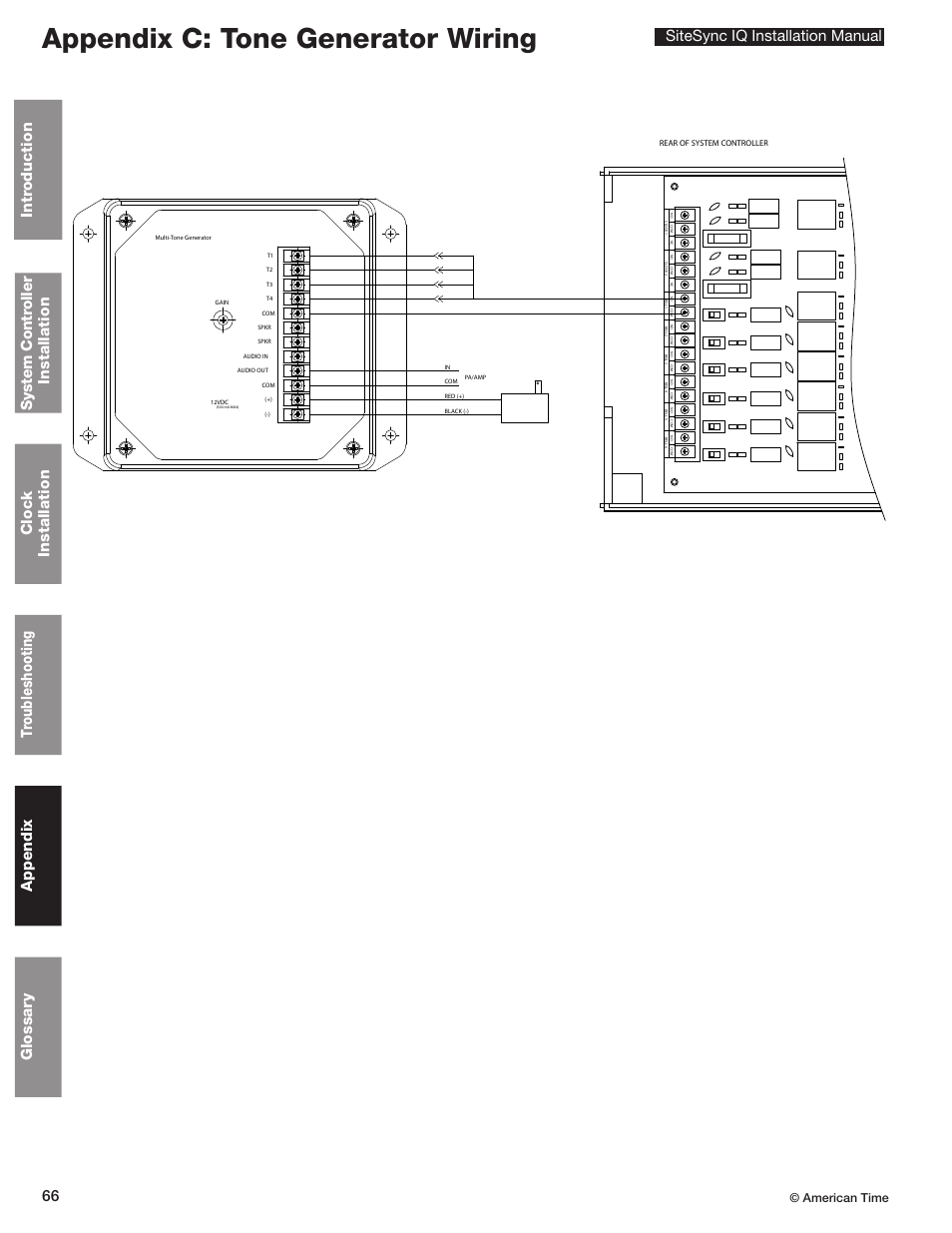 Appendix c: tone generator wiring, 66 sitesync iq installation manual, American time | American Time SiteSync IQ User Manual | Page 66 / 81