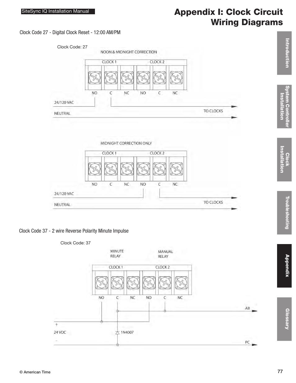 Appendix i: clock circuit wiring diagrams | American Time SiteSync IQ User Manual | Page 77 / 81