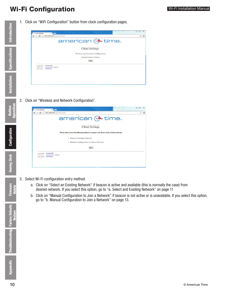 Wi-fi configuration | American Time Wi-Fi Clocks User Manual | Page 10 / 23