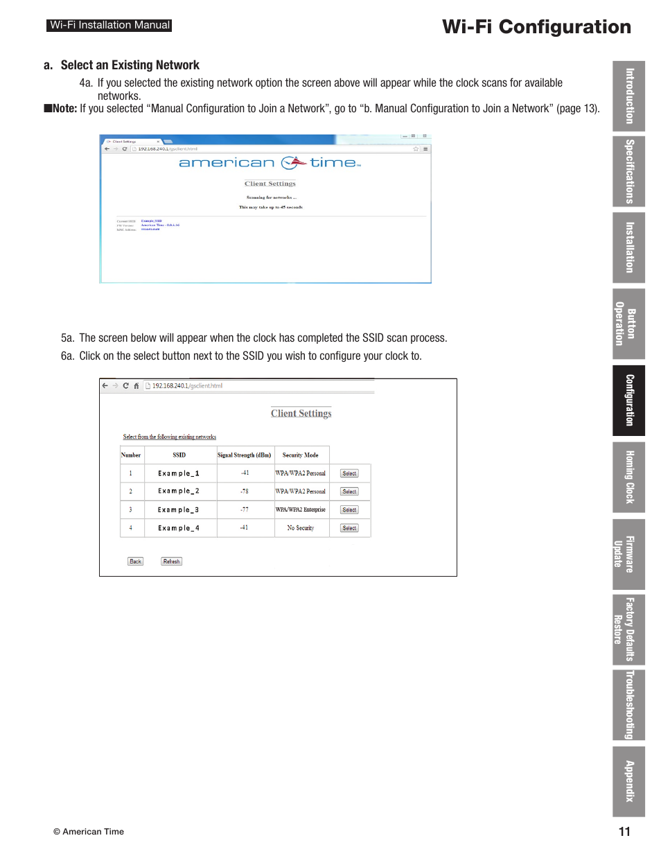 Wi-fi configuration | American Time Wi-Fi Clocks User Manual | Page 11 / 23