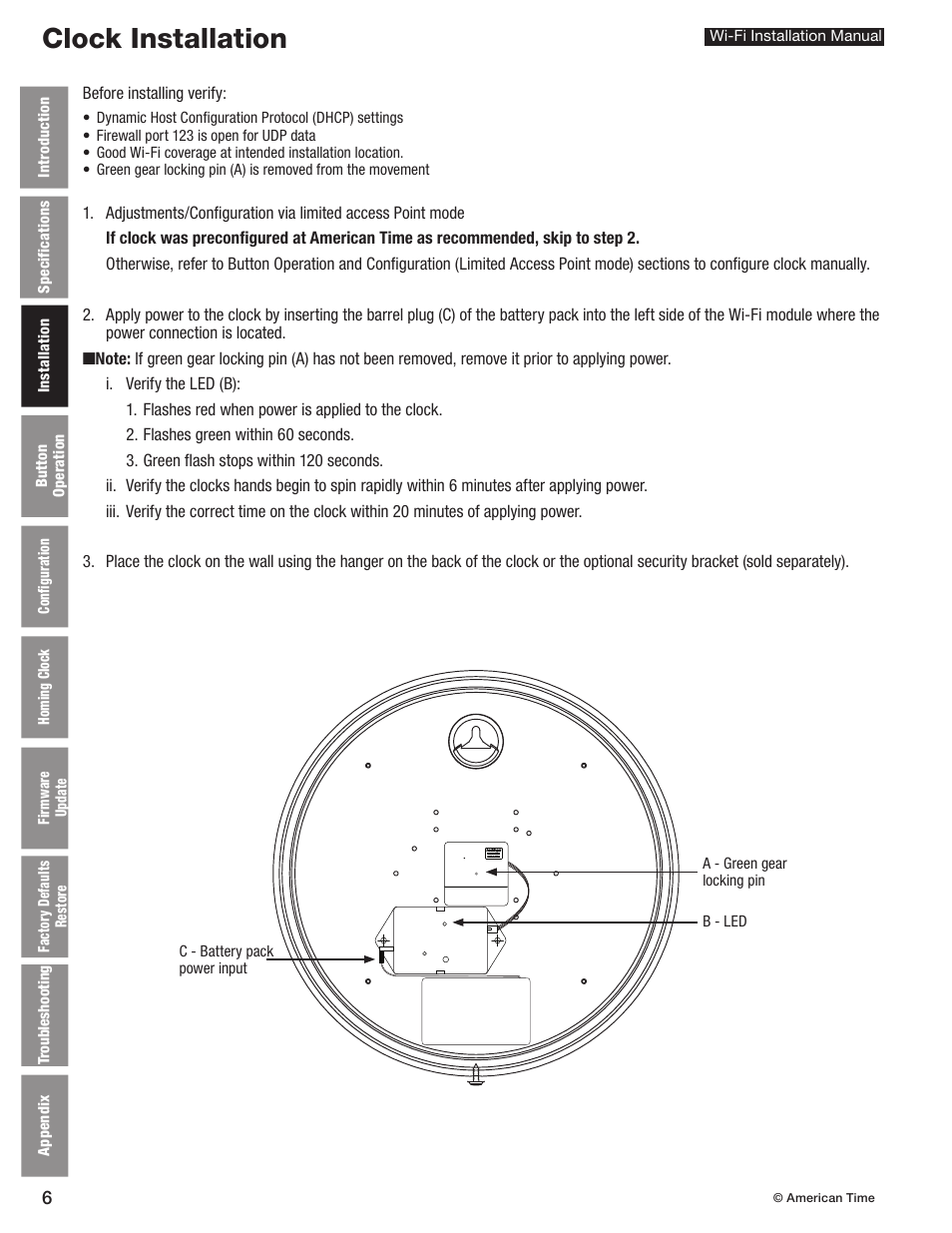 Clock installation | American Time Wi-Fi Clocks User Manual | Page 6 / 23