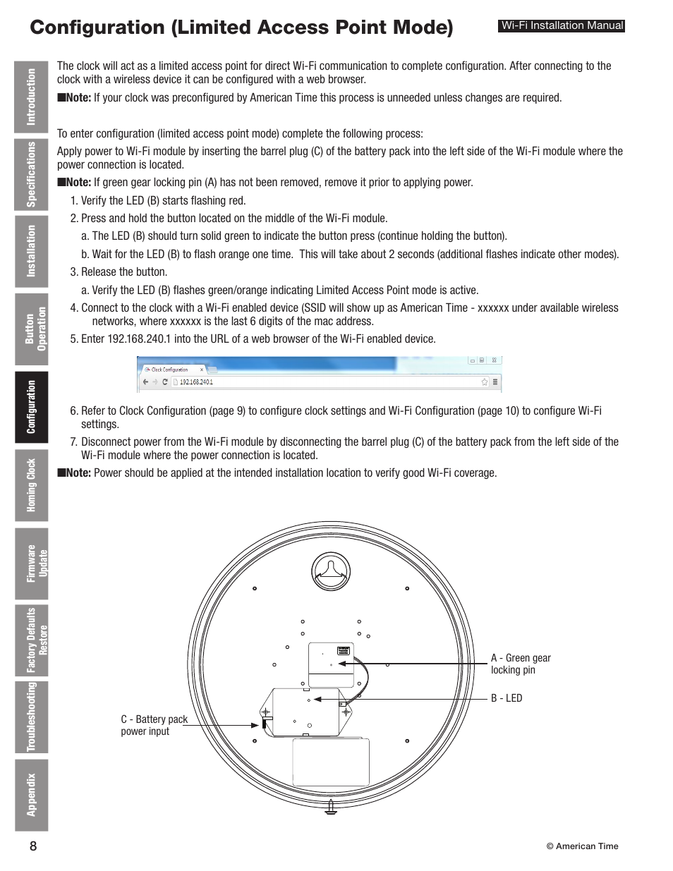 Configuration (limited access point mode) | American Time Wi-Fi Clocks User Manual | Page 8 / 23