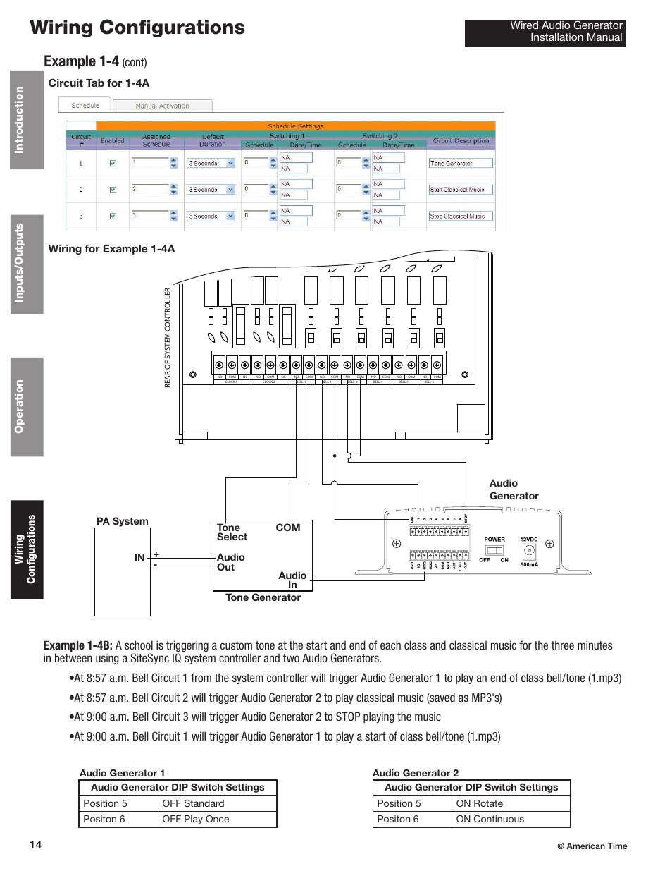 Wiring configurations, Example 1-4, Cont) | American Time Wired Audio Generator User Manual | Page 14 / 17