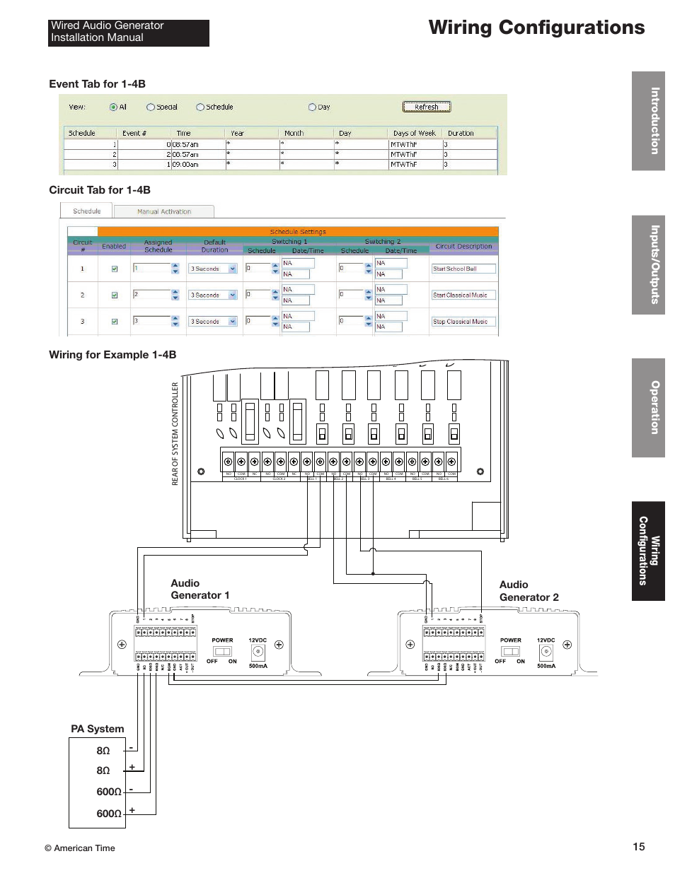 Wiring configurations, Event tab for 1-4b circuit tab for 1-4b, Wiring for example 1-4b | American Time Wired Audio Generator User Manual | Page 15 / 17