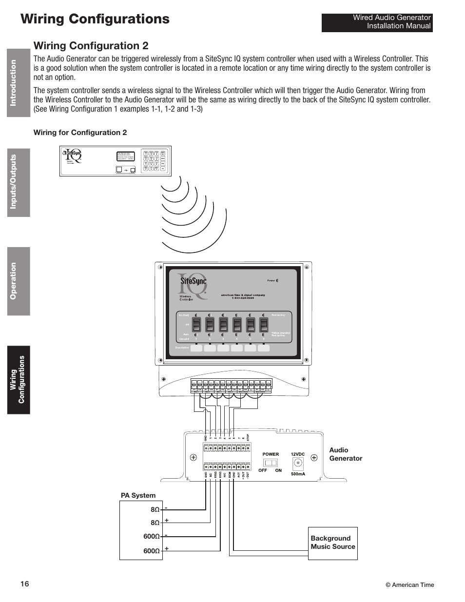 Wiring configurations, Wiring configuration 2, Wiring for configuration 2 | American Time Wired Audio Generator User Manual | Page 16 / 17