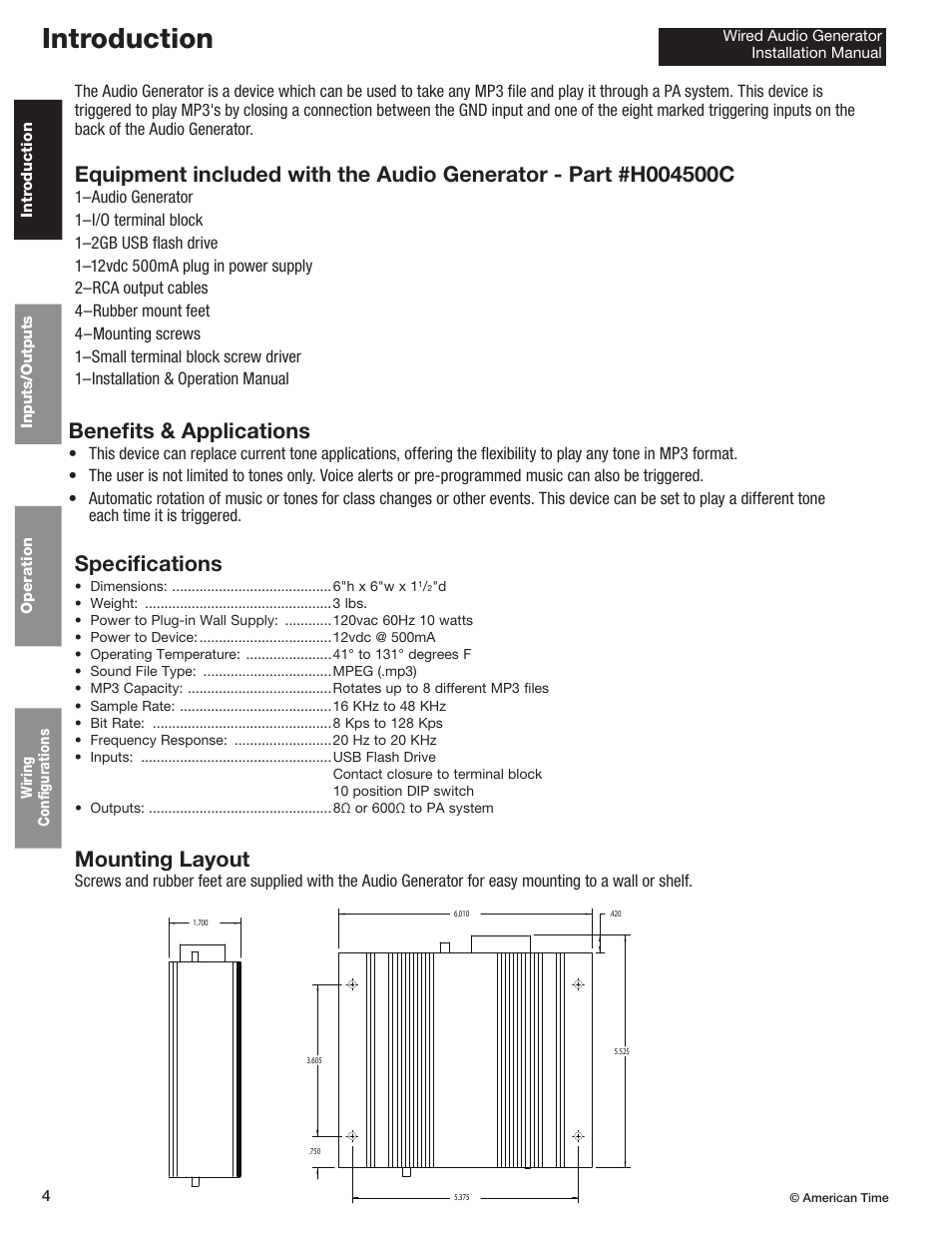 Introduction | American Time Wired Audio Generator User Manual | Page 4 / 17