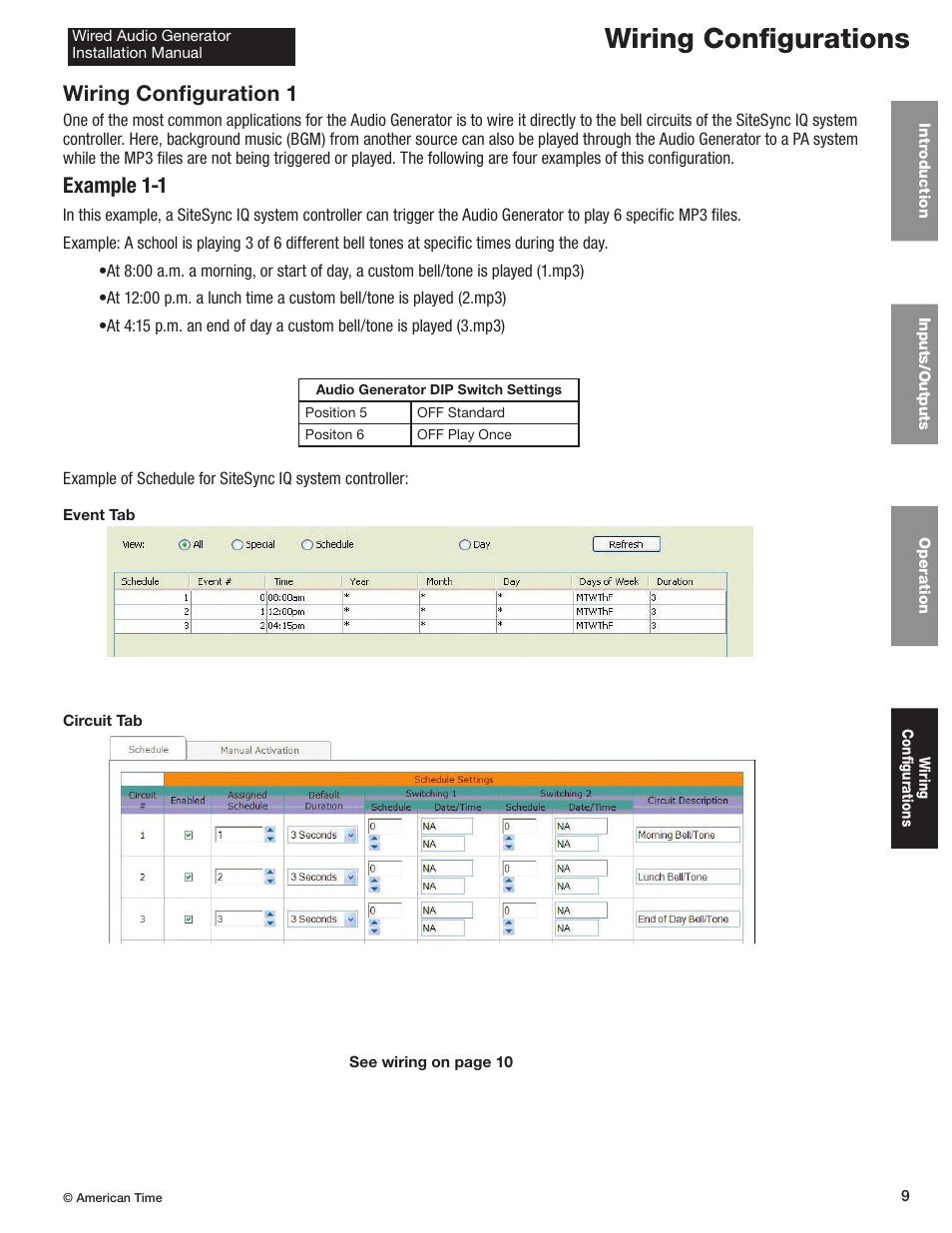 Wiring configurations, Wiring configuration 1, Example 1-1 | American Time Wired Audio Generator User Manual | Page 9 / 17