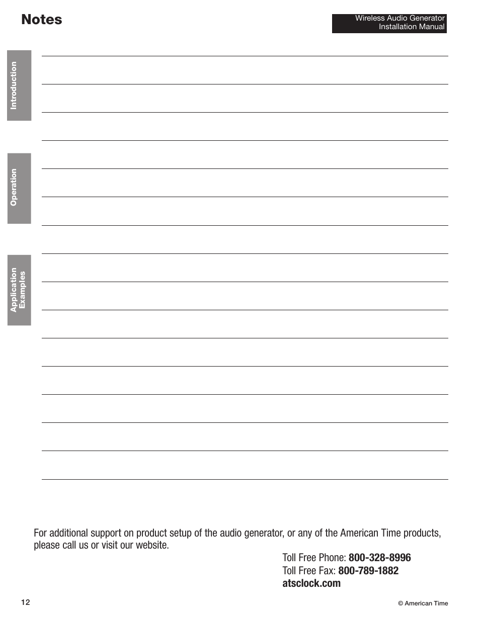 American Time Wireless Audio Generator User Manual | Page 12 / 12