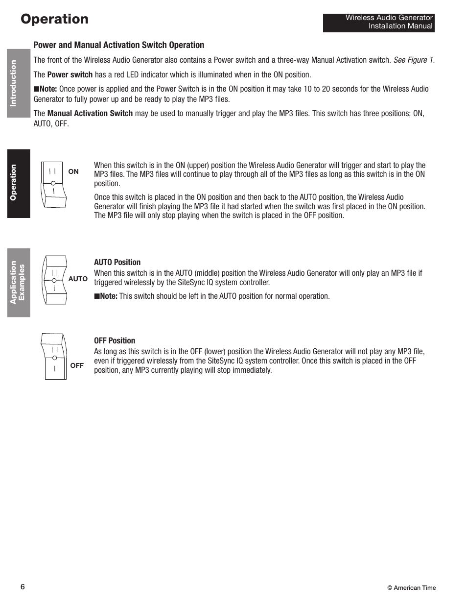 Operation | American Time Wireless Audio Generator User Manual | Page 6 / 12