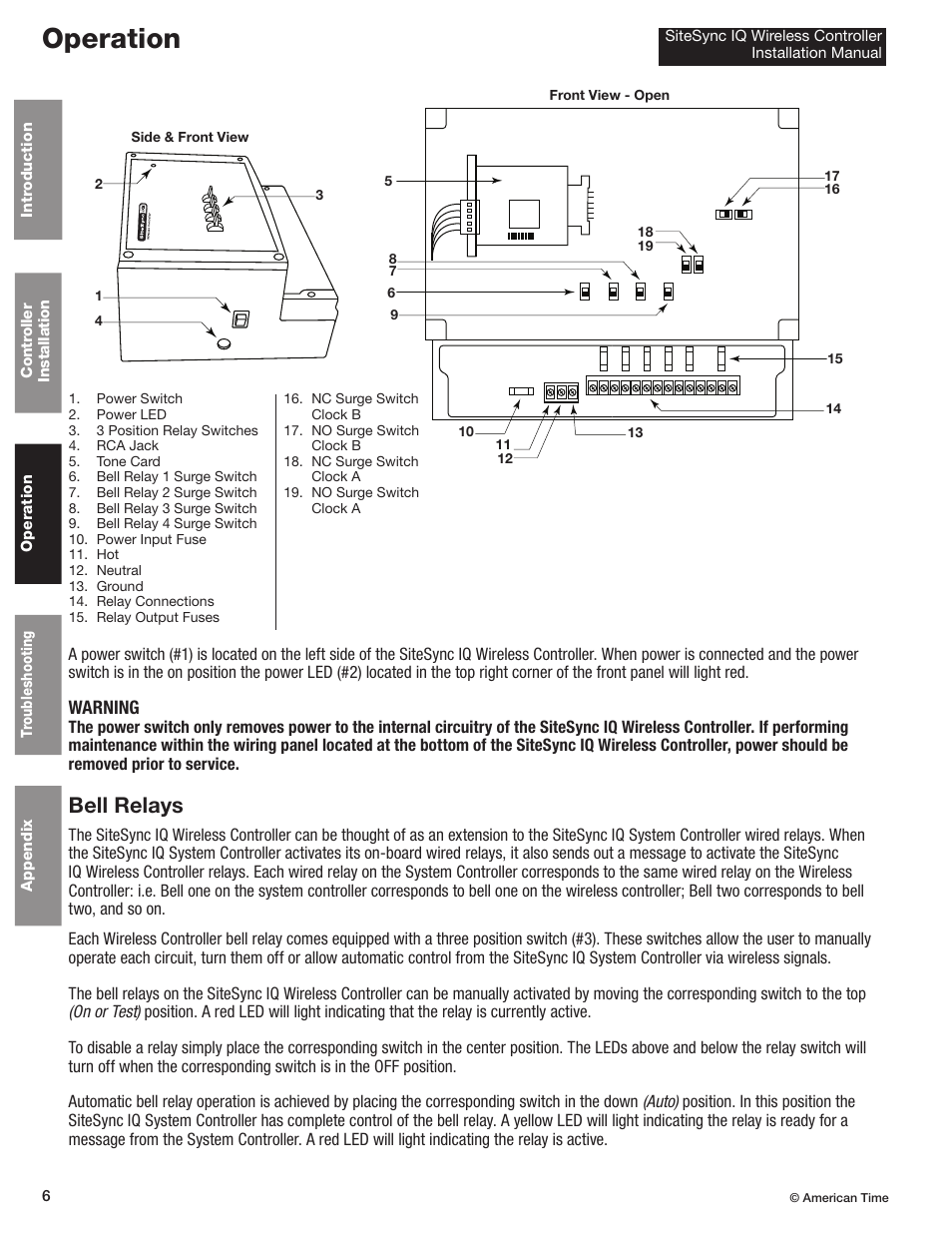 Operation, Bell relays | American Time Wireless Controller User Manual | Page 6 / 13