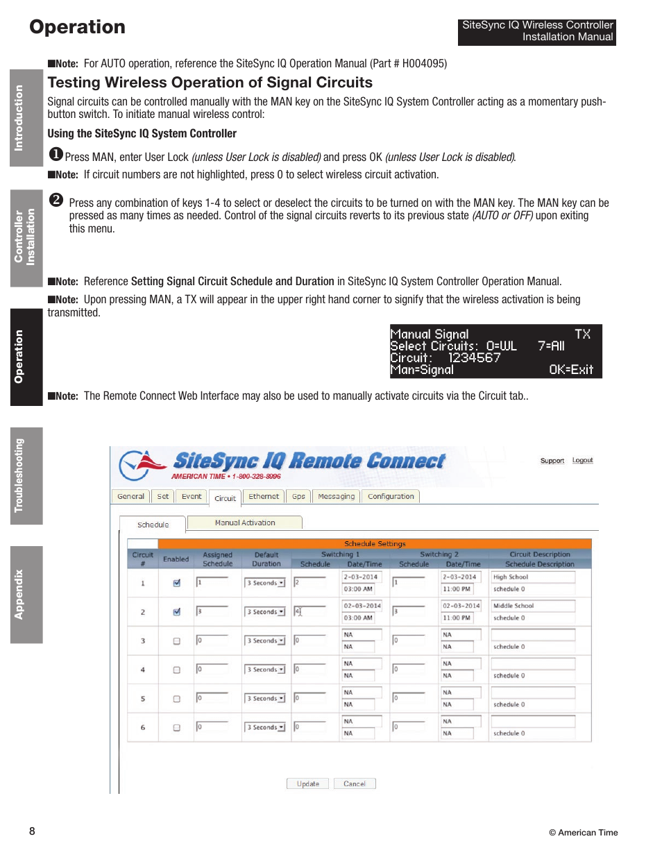 Operation, Testing wireless operation of signal circuits | American Time Wireless Controller User Manual | Page 8 / 13