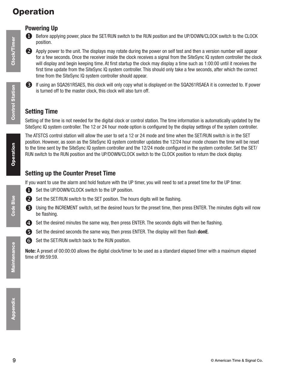 Operation | American Time Wireless Digital 2.3 Elapsed Timer with Code Blue User Manual | Page 10 / 16