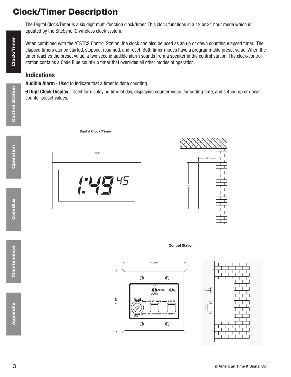 Clock/timer description, Indications | American Time Wireless Digital 2.3 Elapsed Timer with Code Blue User Manual | Page 4 / 16