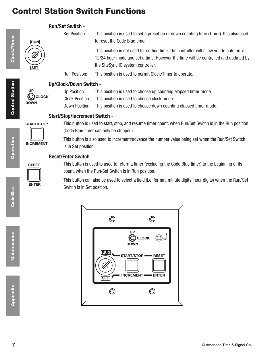 Control station switch functions | American Time Wireless Digital 2.3 Elapsed Timer with Code Blue User Manual | Page 8 / 16