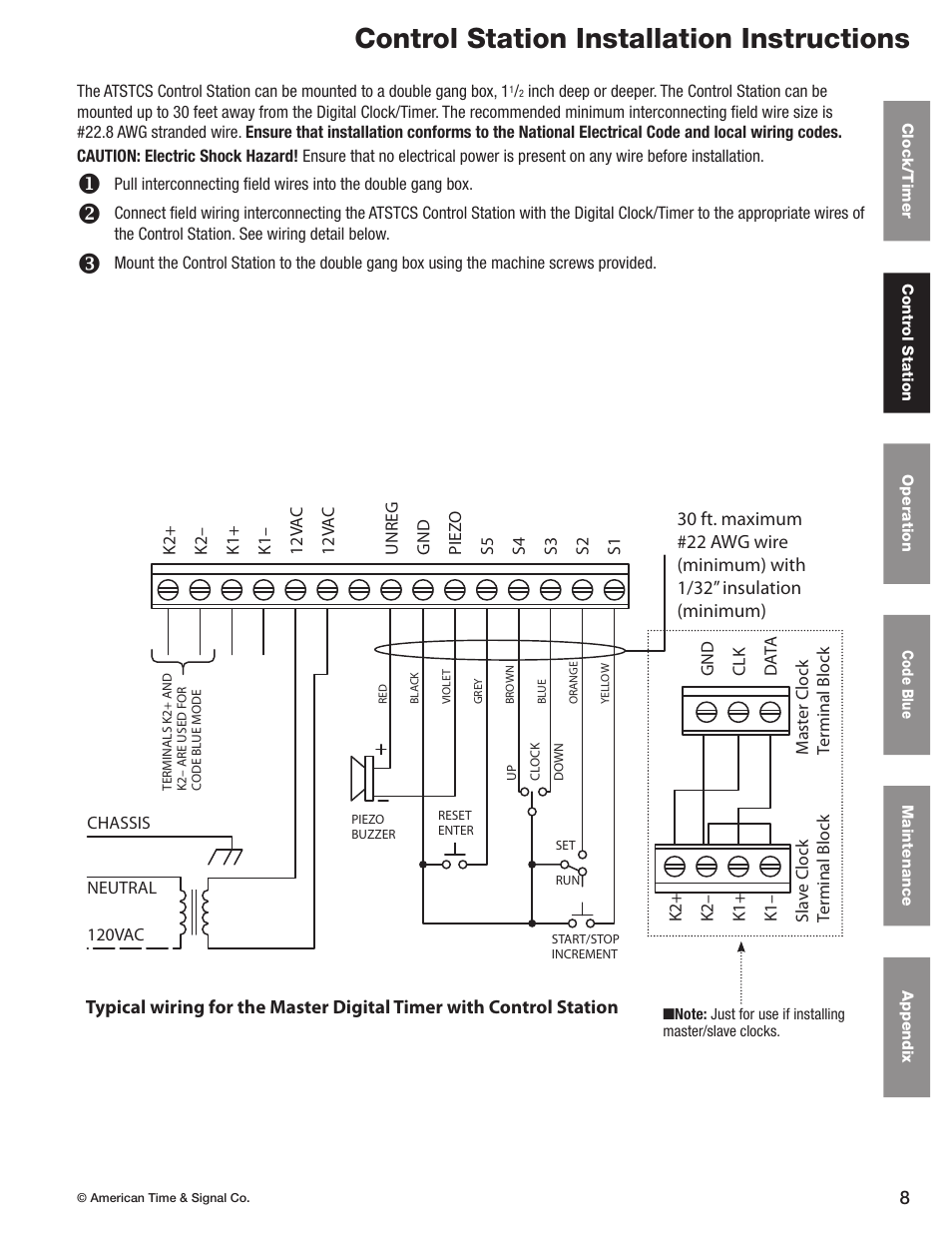 Control station installation instructions | American Time Wireless Digital 2.3 Elapsed Timer with Code Blue User Manual | Page 9 / 16