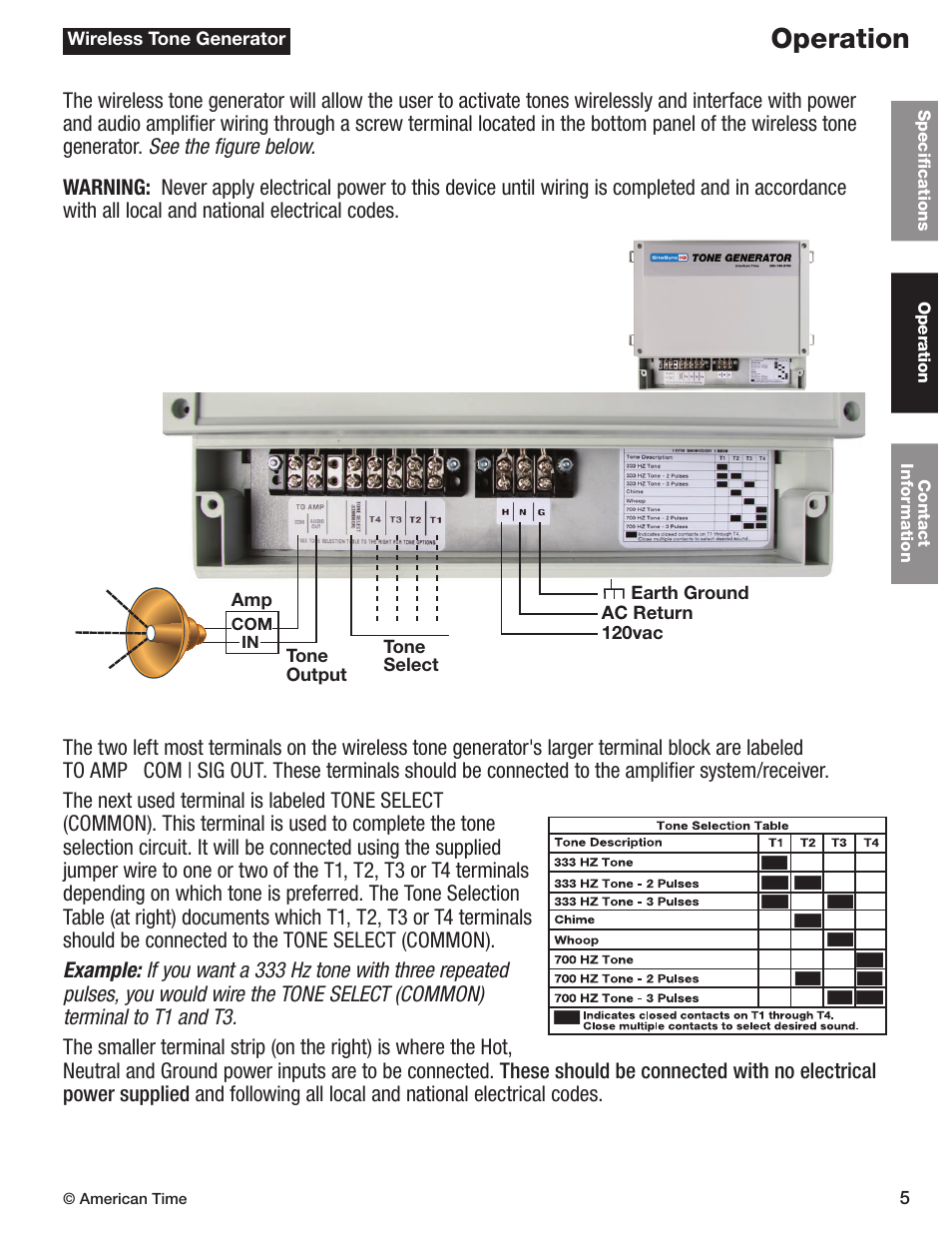 Operation | American Time Wireless Tone Generator User Manual | Page 5 / 7