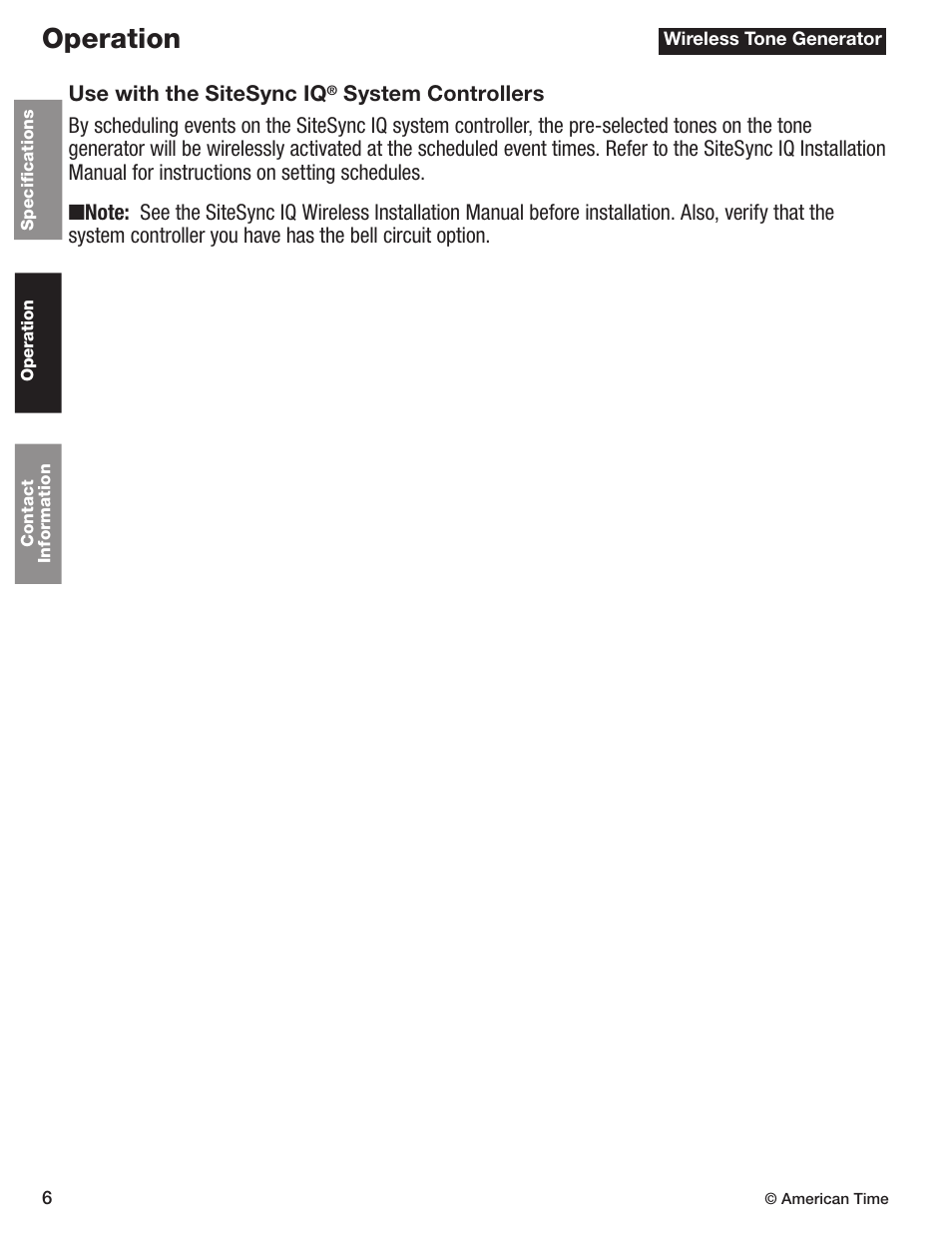 Operation | American Time Wireless Tone Generator User Manual | Page 6 / 7