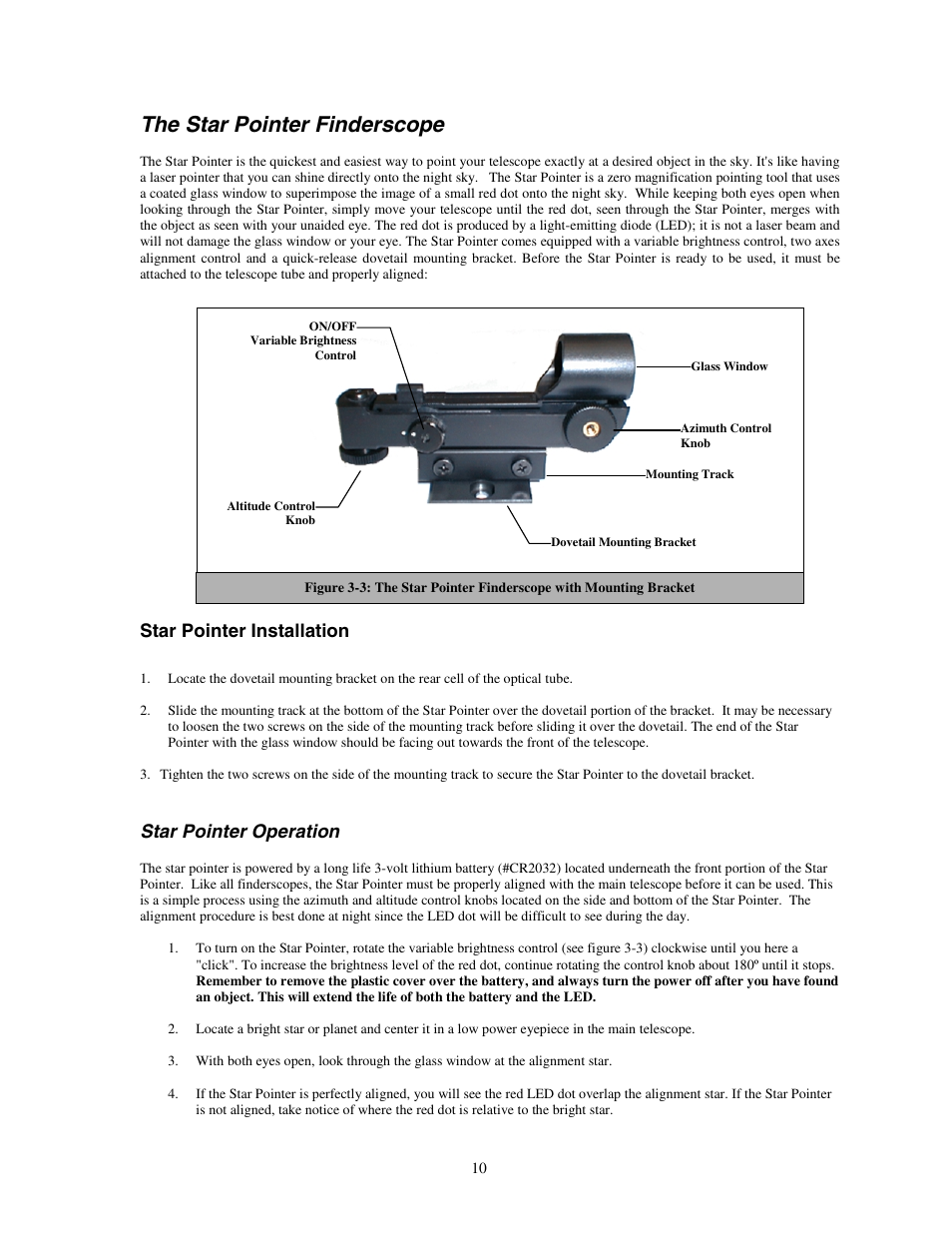 The star pointer finderscope, Star pointer installation, Star pointer operation | Celestron NEXSTAR 4 User Manual | Page 10 / 50