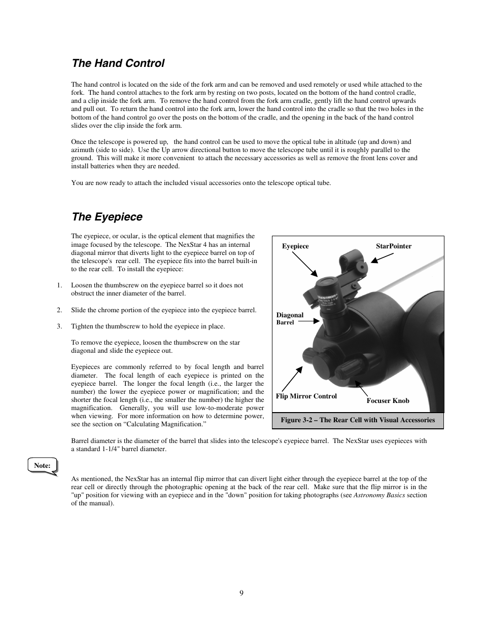 The hand control, The eyepiece | Celestron NEXSTAR 4 User Manual | Page 9 / 50