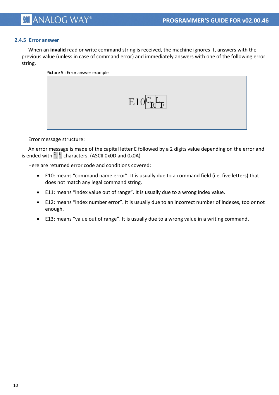 Picture 5 : error answer example | Analog Way LIVECORE PLATFORM TPP Current Programmer's Guide User Manual | Page 10 / 44