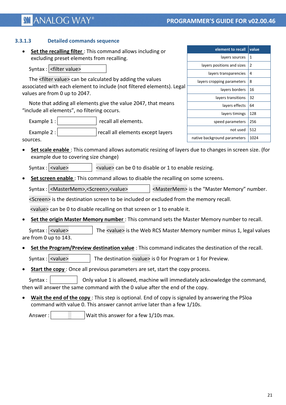 Pmcat, 2047pmcat, 2046pmcat | Pmlse, Pssse, Psmet, Psprf, 1psloa, Psloa0 | Analog Way LIVECORE PLATFORM TPP Current Programmer's Guide User Manual | Page 21 / 44