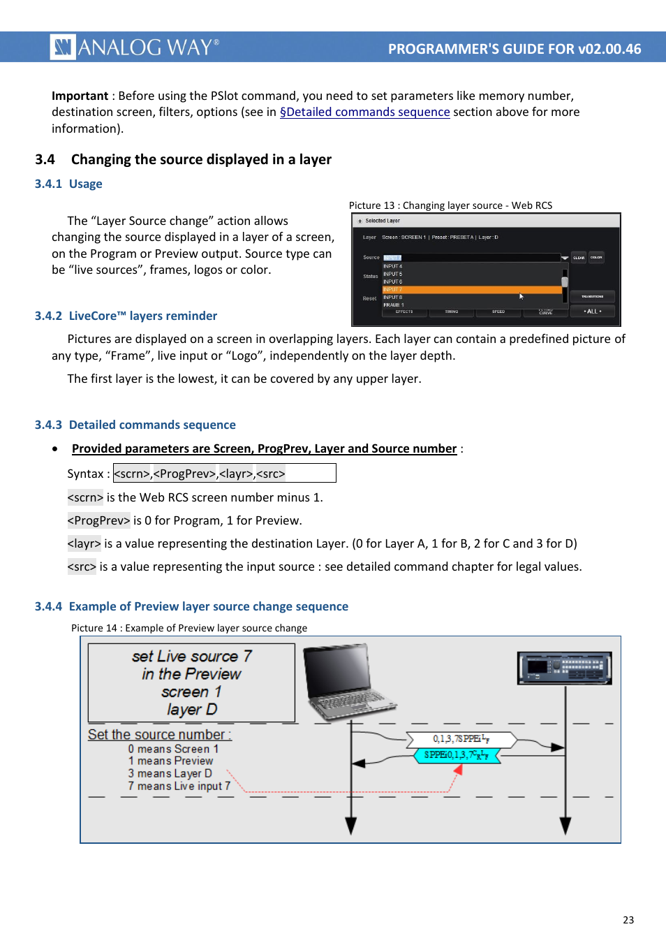 Changing the source displayed in a layer, Picture 13 : changing layer source - web rcs, 4 changing the source displayed in a layer | Sppei | Analog Way LIVECORE PLATFORM TPP Current Programmer's Guide User Manual | Page 23 / 44