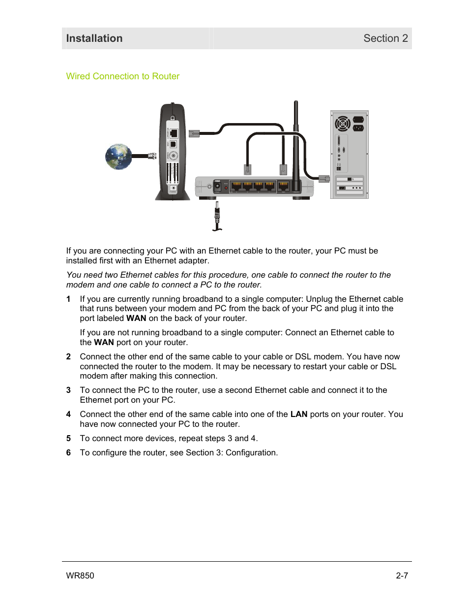 Wired connection to router | Motorola WR850GP User Manual | Page 23 / 95