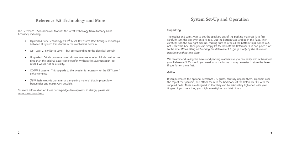 System set-up and operation, Reference 3.5 technology and more | Anthony Gallo Reference 3.5 User Manual | Page 6 / 20