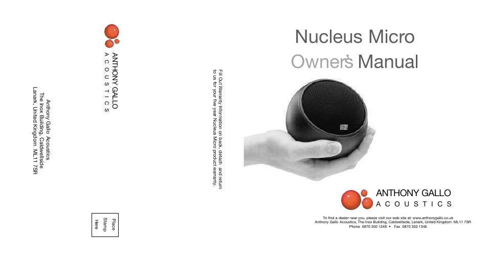 Anthony Gallo Nucleus Micro User Manual | 6 pages