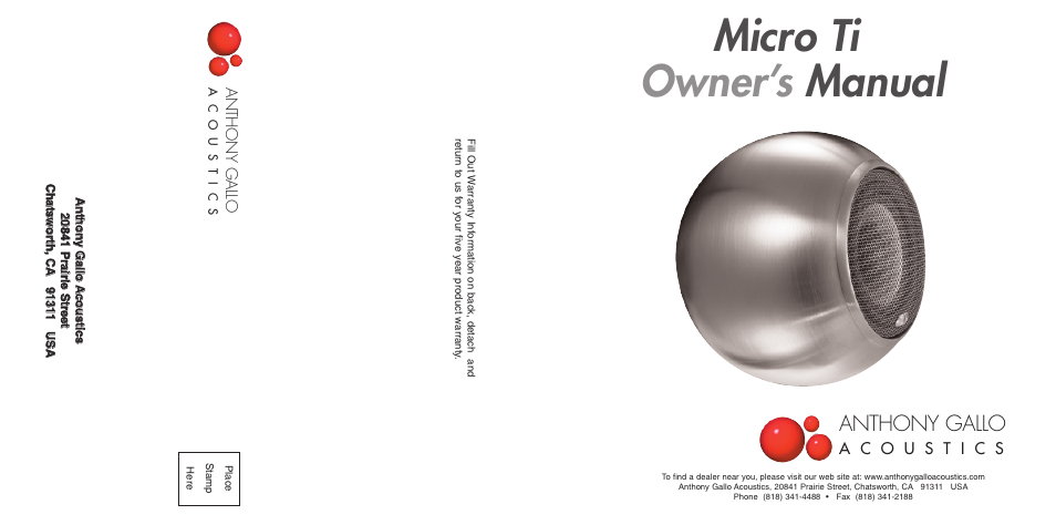 Anthony Gallo Nucleus Micro Ti User Manual | 12 pages