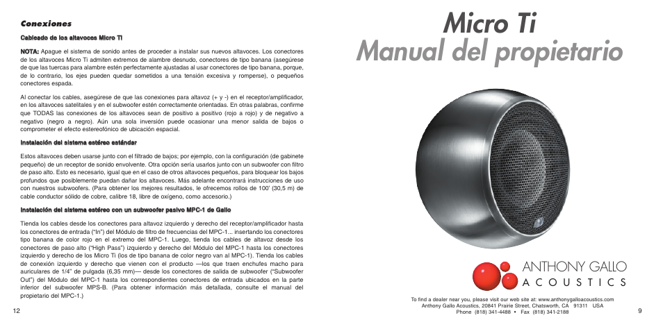 Micro ti manual del propietario, Anthony gallo, Conexiones | Anthony Gallo Nucleus Micro Ti User Manual | Page 11 / 12