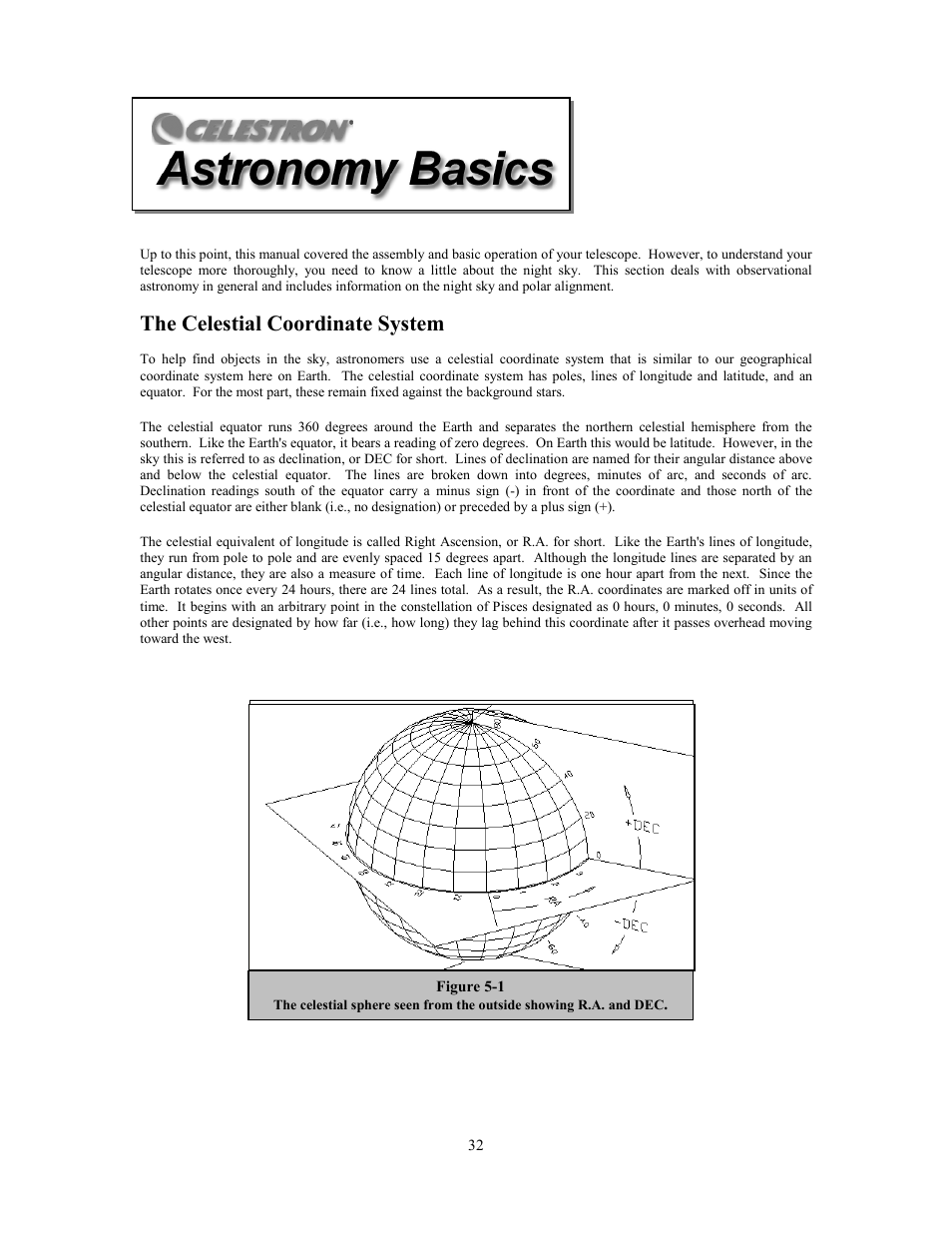 The celestial coordinate system | Celestron Advanced Series C6-R User Manual | Page 32 / 69