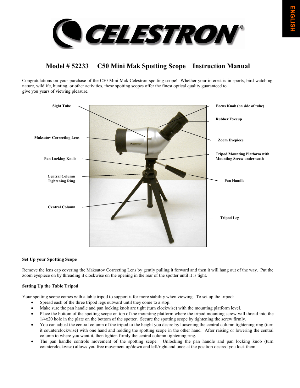 Celestron Mini Mak Spotting Scope 52233 User Manual | 10 pages